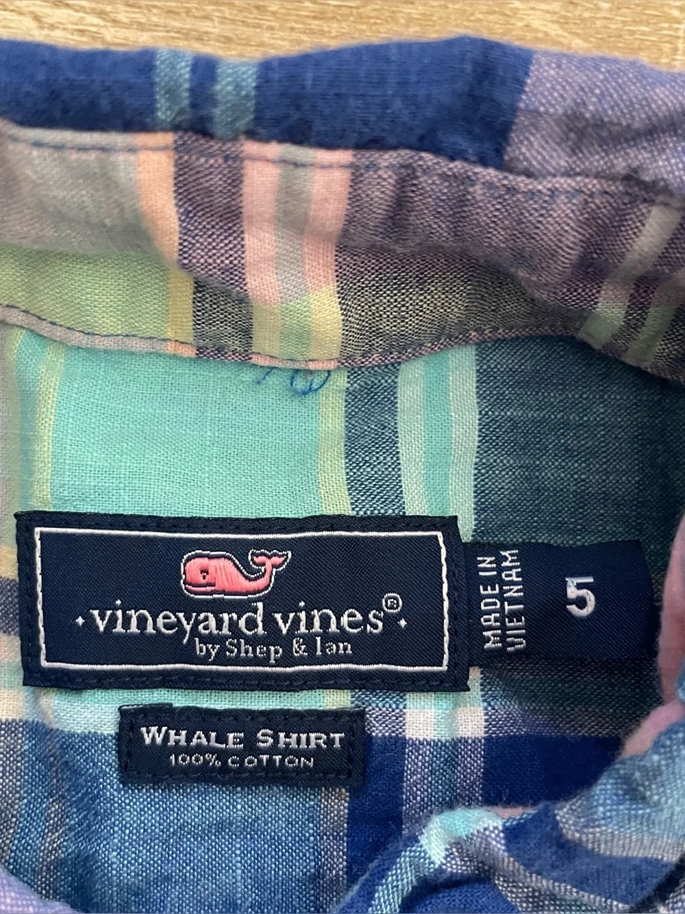 Vineyard Vines Outlet Boys Size 5 Whale Shirt Madras Plaid Button Down Cotton